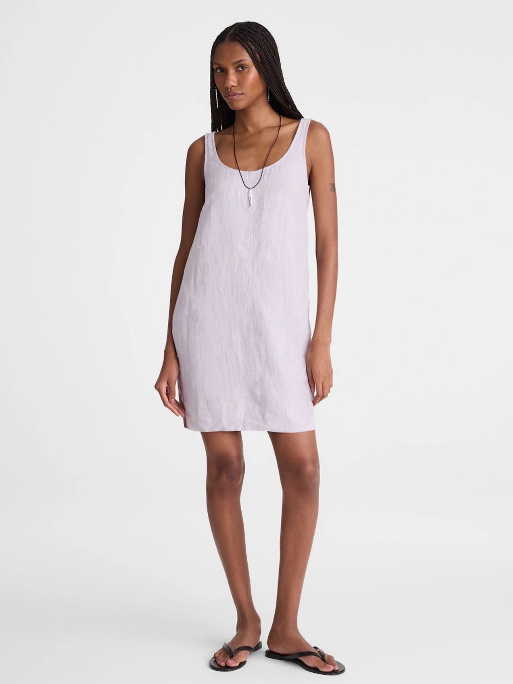 New! Madewell Scoopneck Mini Shift Dress in 100% Linen in Lilac Chambray